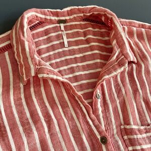 Free People Women's Sleeveless Striped Blouse Gauzy Cotton/Linen Top Size S